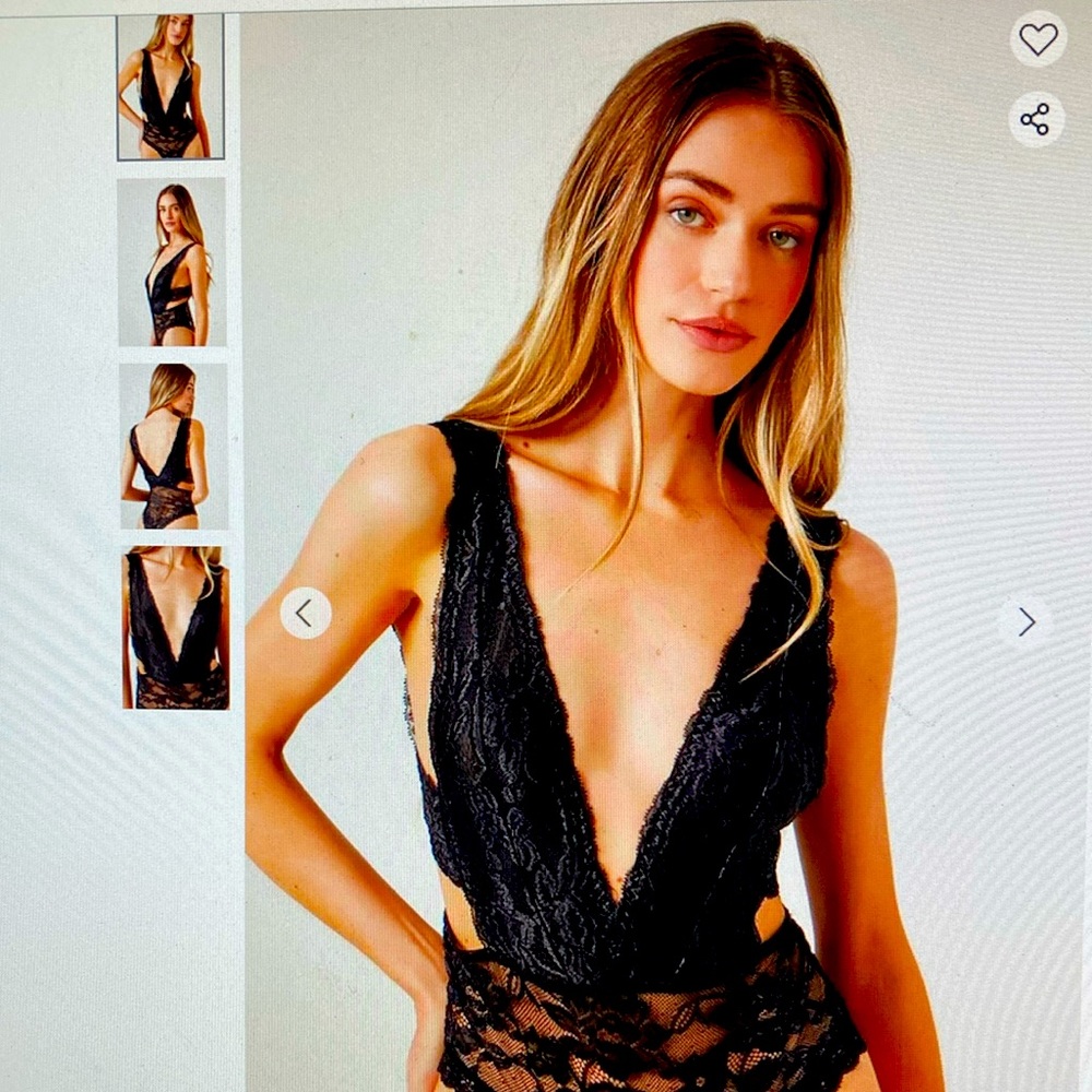 Plunging  Black lace Teddy bodysuit